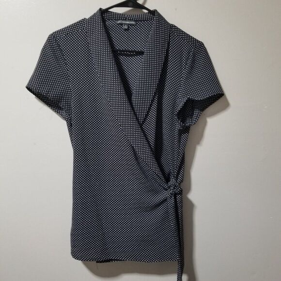 Adrianna Papell Blouse Black White Polka Dot Short Sleeve Blouse Women's M - Picture 1 of 5